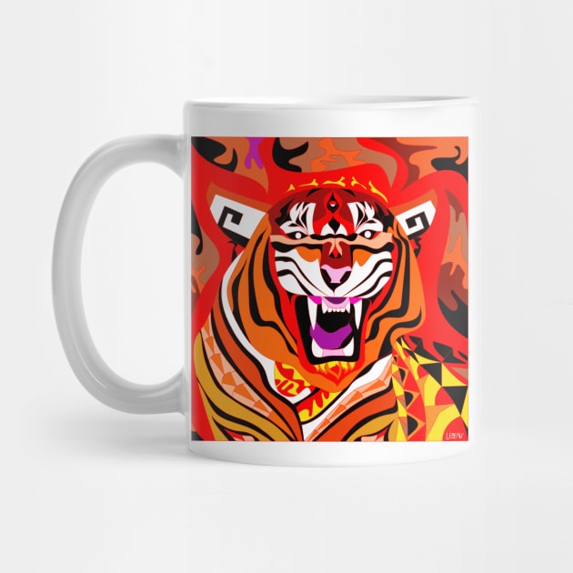 king ecopop tiger in asian zodiac fire pattern art by jorge_lebeau